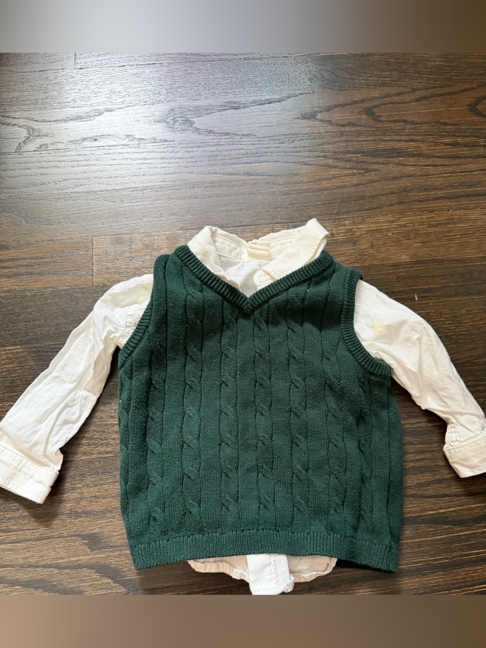 H&M Green Sweater Vest w/ Long Sleeve Collar Button Up Shirt Toddler Boy Size 9M